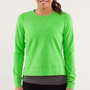 Lululemon Run Warm Up Crew Size 6 Green Brushed Luxtreme Long Sleeve Back Zip